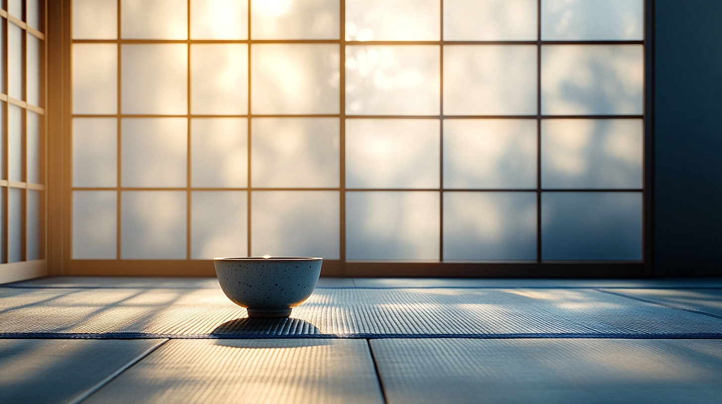 障子から光が差し込む茶室に置かれた茶碗｜ホスピタリティとおもてなしの違い