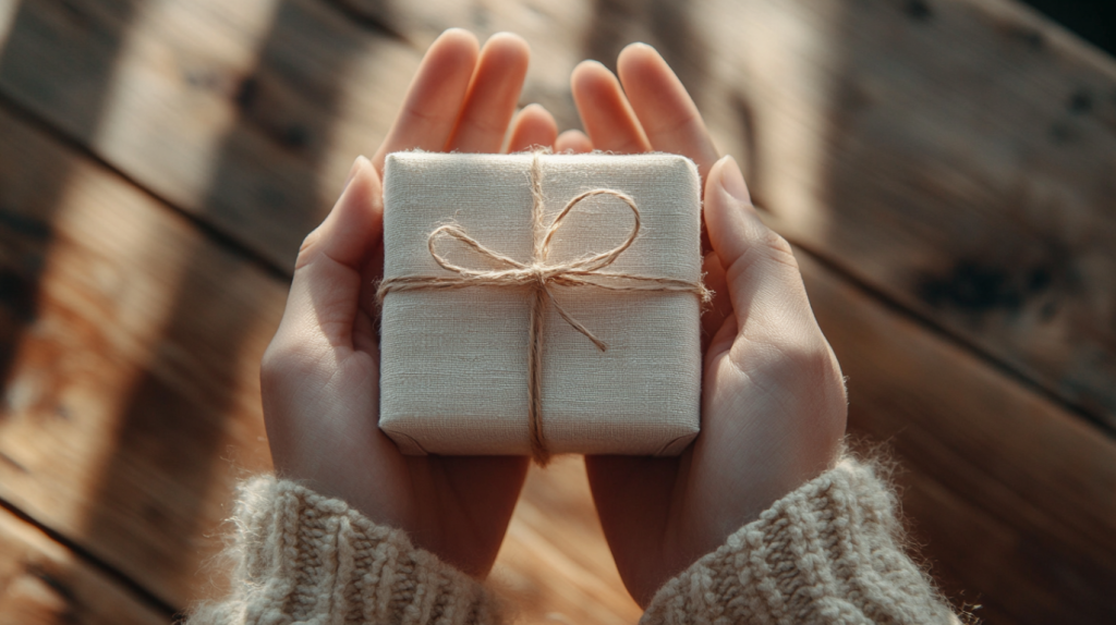 自費提案の本質は「売る」ではなく「手渡す」——贈り物を丁寧に包む行為のメタファー。押し付けではなく、相手のために差し出す静かな所作。