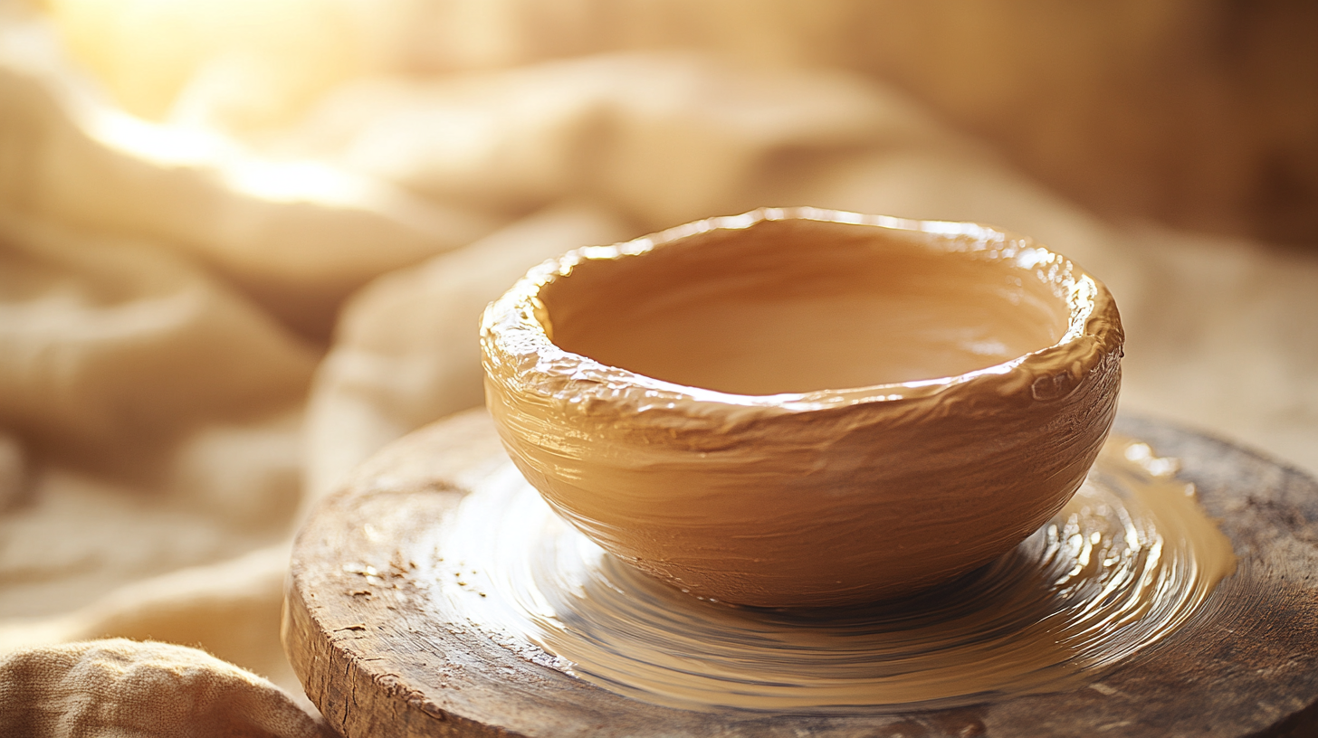 ろくろの上で成形途中の陶器。繰り返し手を動かすことで形になっていく技術のイメージ